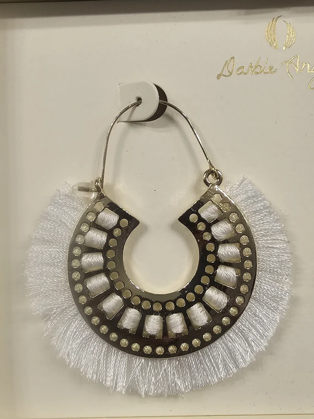 White Fringe Hoop Earrings
